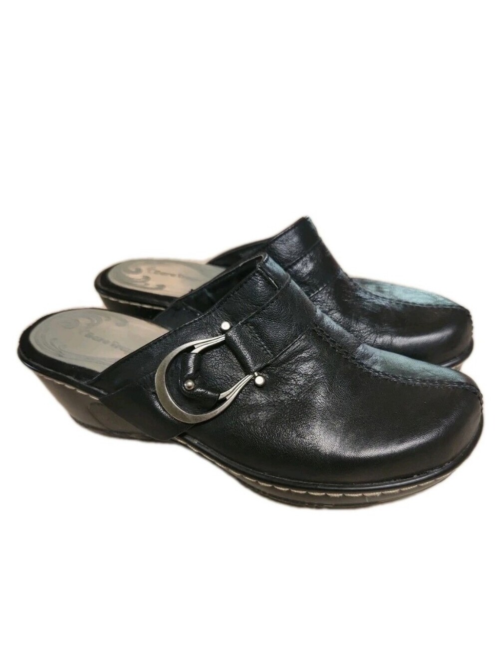 BOC Born Concept Quashed Leather Clogs Mules 8.5 Black Slip On Comfort Shoes